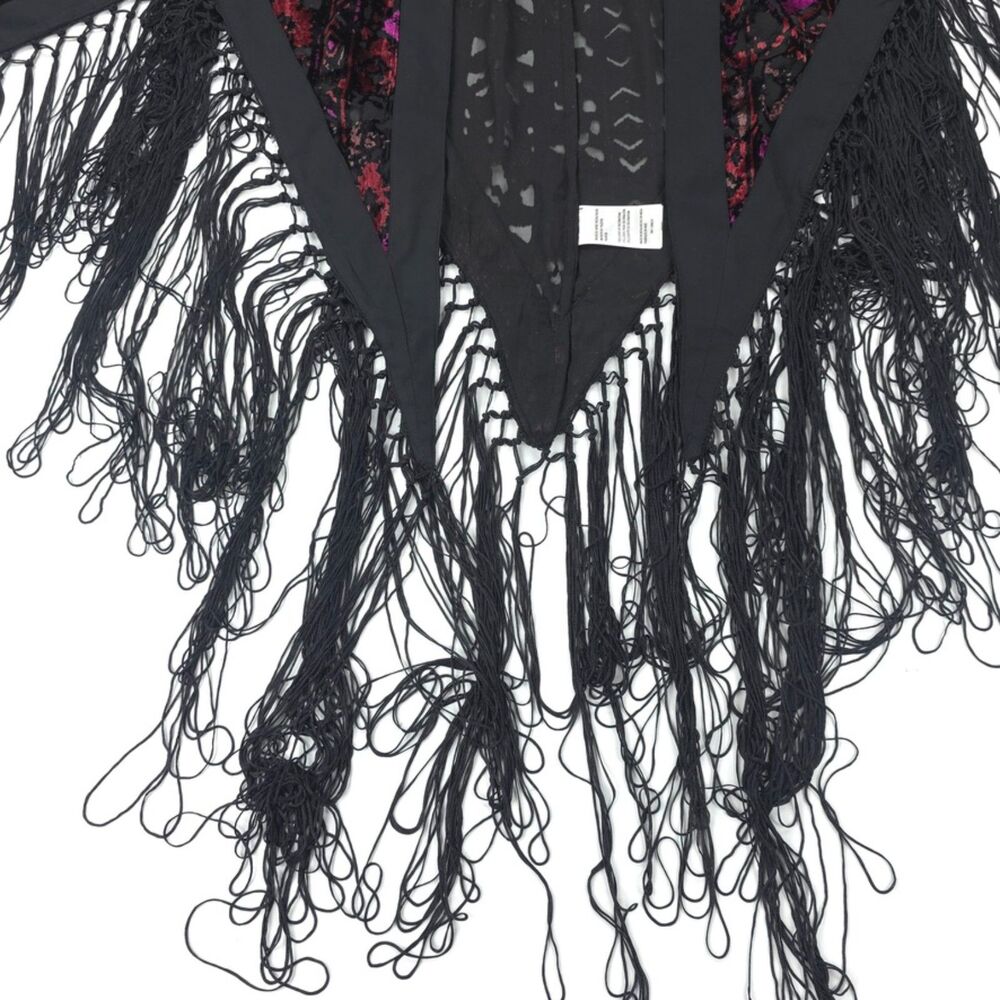 IDYLLWIND Dean Ikat Velvet Rocket Kimono Black Fringe Artsy Beachy Western Boho - Picture 5 of 11